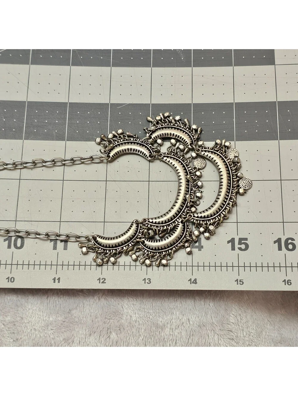 Premier Designs Flamenco Necklace Silver Tone Tiered Crescent Bib Boho Statement